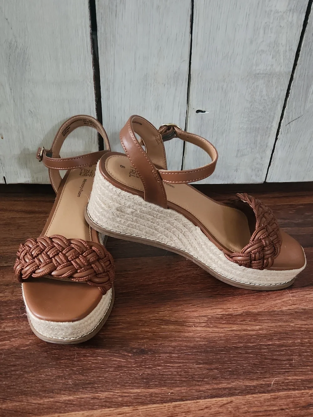 Time And Tru Braided Memory Foam Espadrille Wedge Sandals Womens Size 8